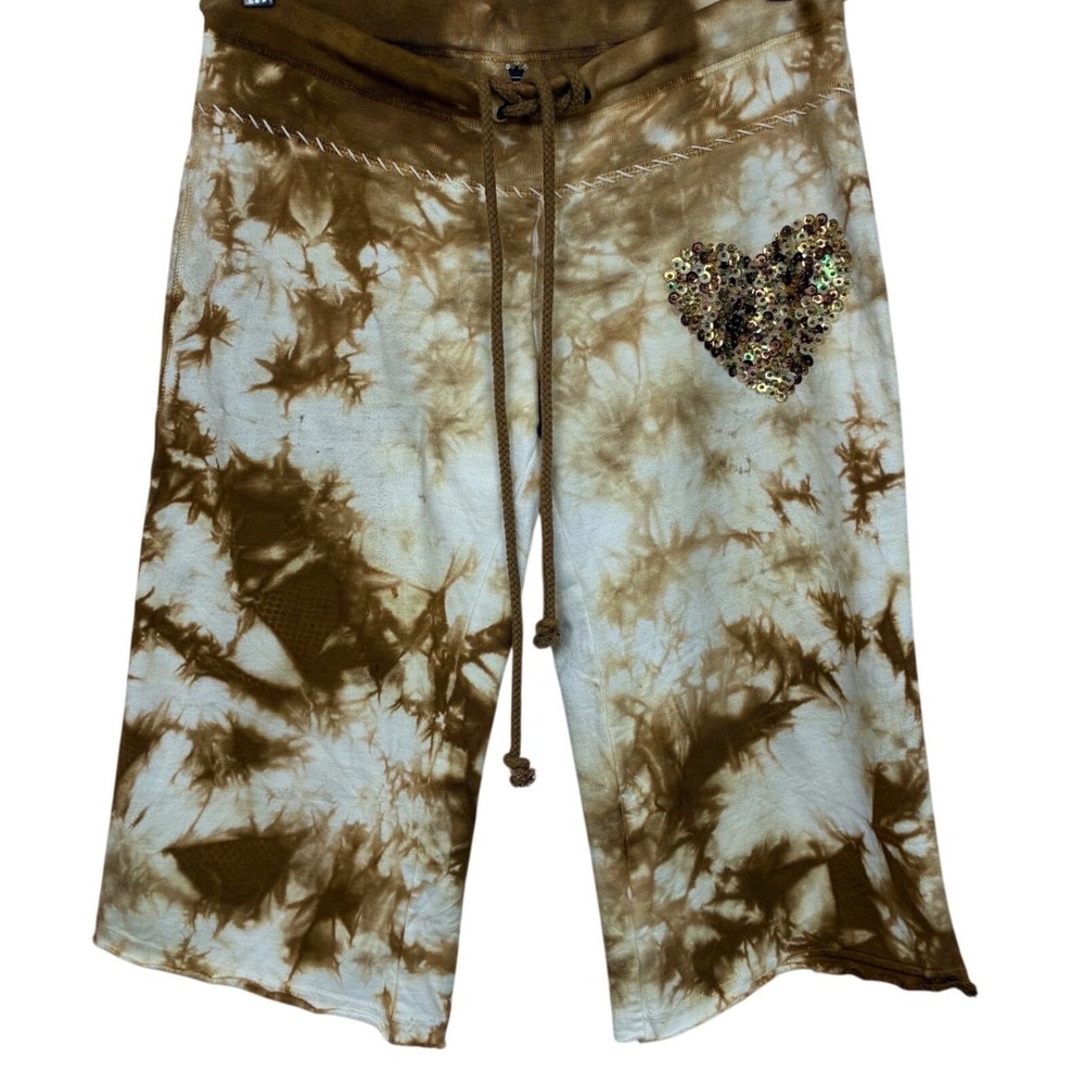 Twisted Heart Women New NT Tie Dye Sequin Heart Lounge Shorts Y2K Drawstring XS